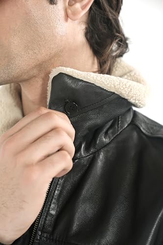 STREGA Black Leather Bomber Jacket