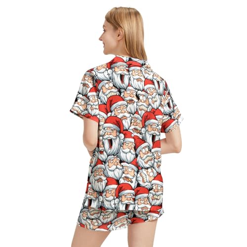 Image of Silk Satin Pajama Set for Women Summer Lounge Pjs Sets 2 Piece Suit Ladies Button Down Tops And Shorts Sleepwear
