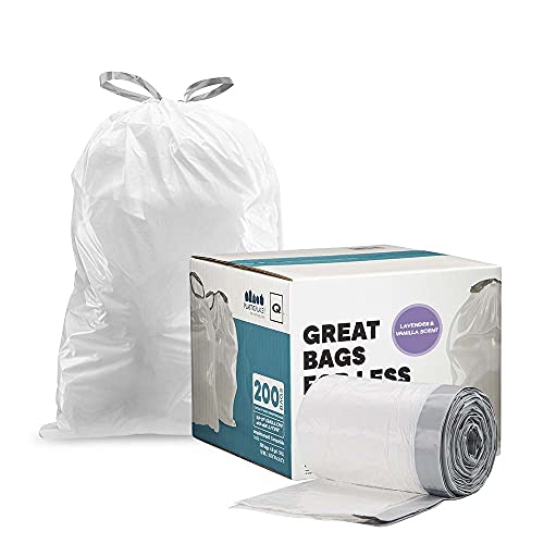 Image of Plasticplace White Drawstring Lavender and Soft Vanilla Scented Garbage Can Liners │ Compatible with Code Q (200 Count) │ 13-17 Gallon │ 25.25 inch x 32.75 inch