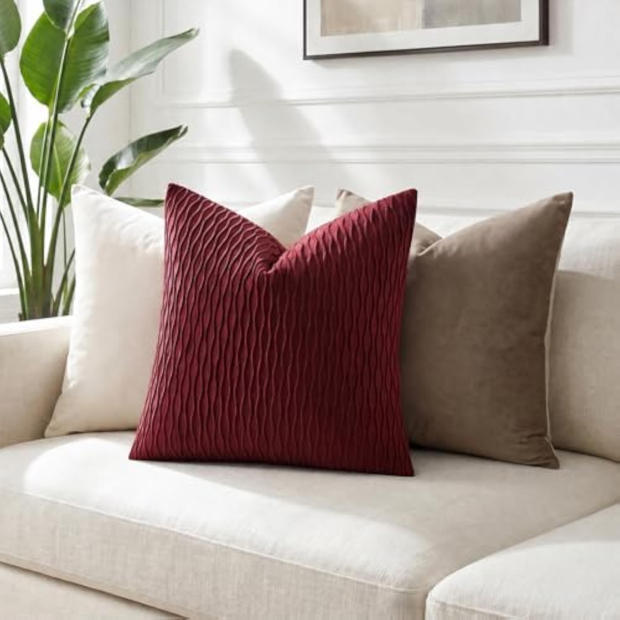 Burgundy Velvet Decorative Throw Pillow Covers, 2 Pack