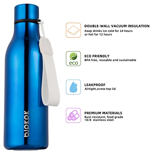 Image of BJPKPK Insulated Water Bottles, 18 oz Stainless Steel Metal Water Bottle with Strap, BPA Free Leak Proof Jugs, Mugs, Flasks, Reusable Thermal Flasks for Sports & Travel, Shining Blue