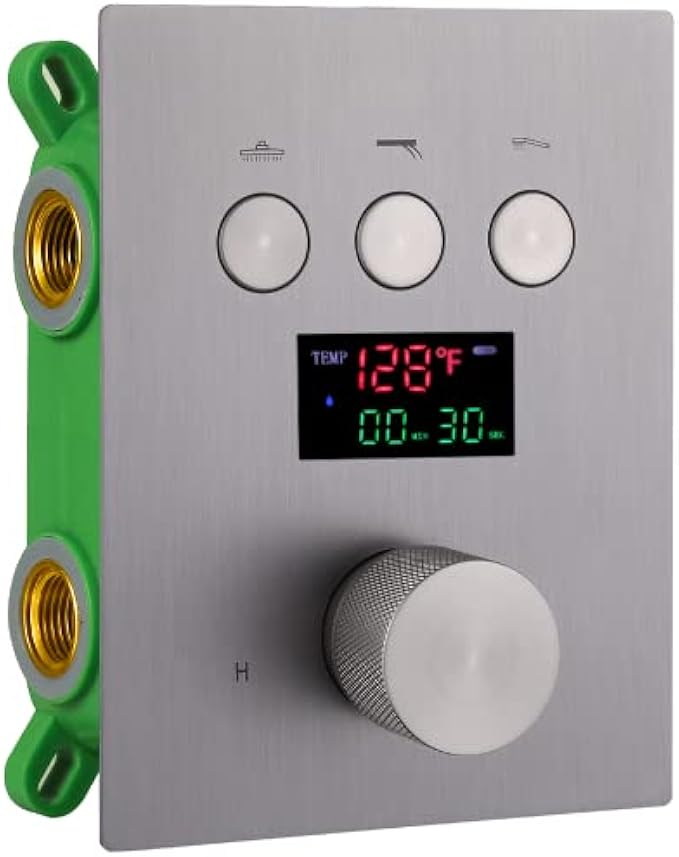 Brushed Nickel 3 Way Shower Diverter Valve AYIVG Thermostatic Shower Mixing Flow Control Valve Temperature Display Shower Rough-In Mixer Valve Kit Can Use All Options At a Time