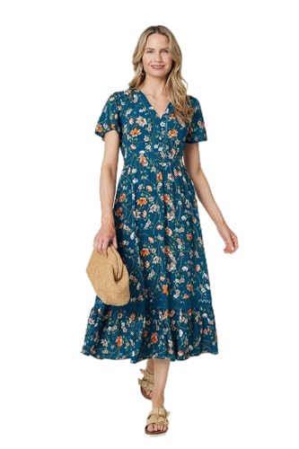 Image of Izabel London Floral Lace Trim Short Sleeve Midi Dress Made from 100% Viscose for Women UK with Button Details.