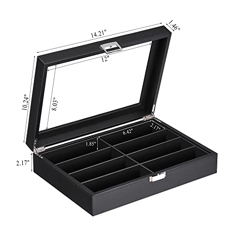 Bewishome Sunglasses Organizer, 8 Slot Sunglasses Case For Men, Eyeglasses Storage Box With Clear Glass Top, Carbon Fiber, Black Ssh38C #TOP6