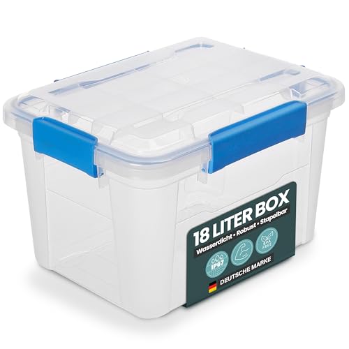 Kreher® Aufbewahrungsbox 18 Liter mit Deckel – wasserdicht & staubdicht, transparent & stapelbar, BPA- & schadstofffrei, robuste Kunststoffbox mit...