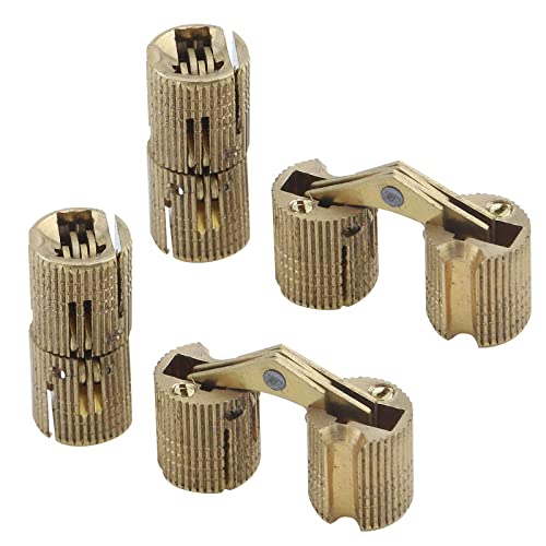 Antrader 4-Pack 10Mm Brass Barrel Hinges Cylindrical Hidden Cabinet Concealed Invisible Furniture Hinges Mount 180 Degree Opening Angle #TOP11