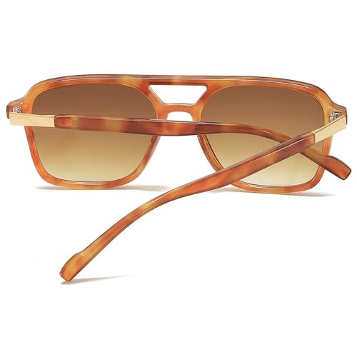 Image of Retro Aviator Rectangle Sunglasses for Women Men Unisex UV400 Protection Lightweight Frame Trendy Sun Glasses