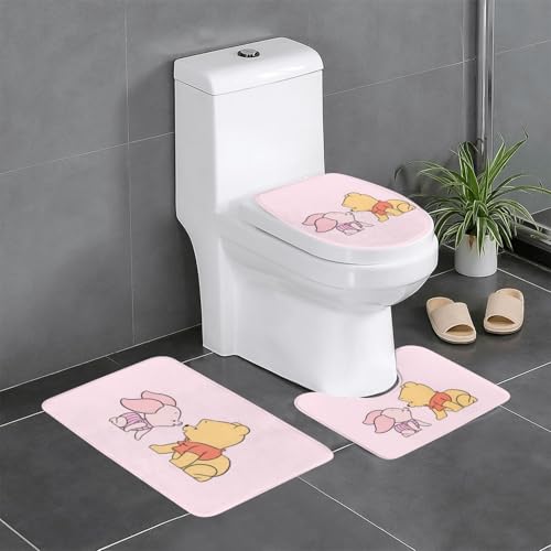 バスマット くまのプーさん かわいい アニメ トイレマット 3点セット 便座カバー フタカバー 人気 漫画 足ふきマット 暖房 ふんわり 滑り止め 吸水 洗える 抗菌 防臭