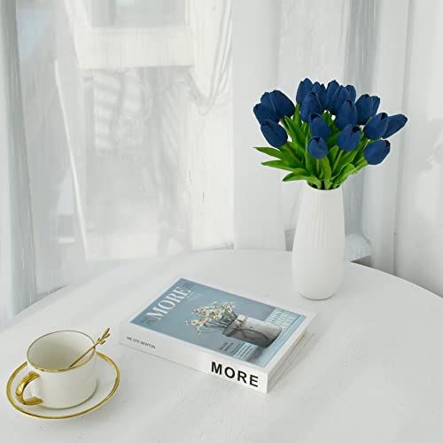 Image of ONLY ART Artificial Navy Blue Tulips 20 Pcs - 13.5 Inch PU Faux Flowers with Bendable Stems for Home Decor, Wedding Centerpieces, DIY Floral Arrangements, New Year and Valentine's Day