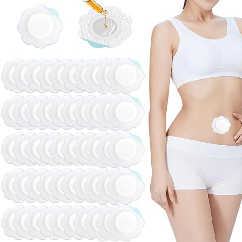 50pcs Self-adhesive Disposable Castor Oil Patch Stomach (Flower Shape) Organic Castor Oil Pack Wrap for Belly Button Spunlace Cloth Highly Absorbent Belly Patch Easy to Use & No Need to Wash