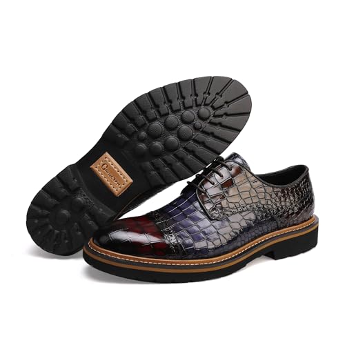 Image of Leather Crocodile Pattern Oxfords Business Formal Brogue Dress Shoes，Mix Color
