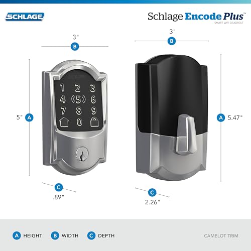 Image of Schlage Encode Plus Smart Wi-Fi Lock for Front Door, Keyless Entry Deadbolt, Unlock with Apple Watch, Built-in WiFi and App Control, Easy Install, Alexa & Apple HomeKit Compatible, Bright Chrome
