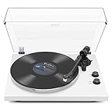 Record Player Turntables with Wireless Output Connectivity Vinyls Players Belt-Drive 33 45 RPM Speed Phono Line USB Digital to PC Recording MM Cartridge AT-3600L Classic New Sleek Piano White