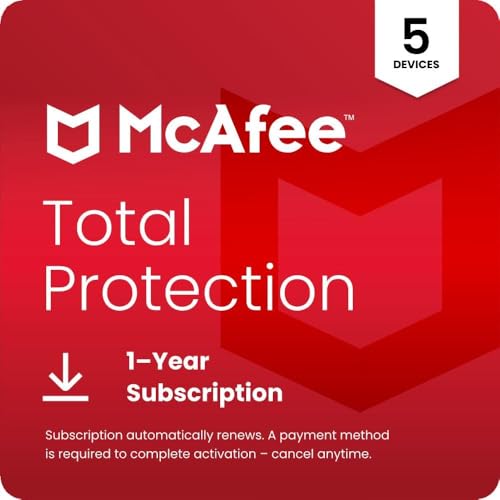 McAfee Total Protection 1YR 2026 Antivirus Software for 5 Devices | Auto-Renews