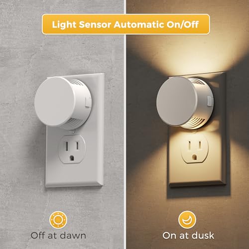 Image of L LOHAS LED Night Lights Plug into Wall,White Night Light Dusk to Dawn Sensor,Brightness Adjustable,3000K Warm White Nightlight for Adults Hallway Bathroom Bedroom
