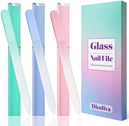 Glass Nail File 3 Pack,Nail File,Glass Nail File with Case,Fingernail Files for Natural Nail Double Sided Etched Glass Filer Professional Manicure Nail Tool Czech Glass,Unique Gifts for Women Girls