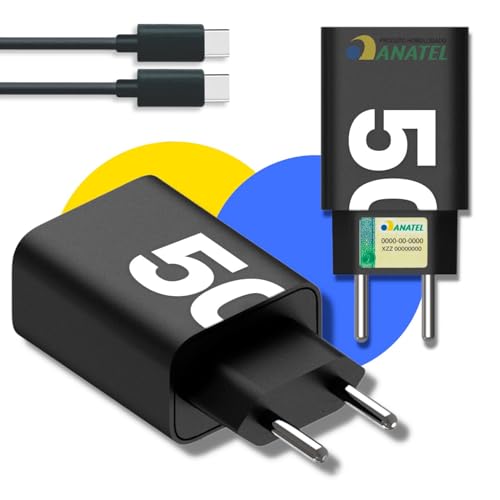 Cabo USB Tipo C + Fonte Carregador Super Turbo 50W - Cabo USB Tipo C de 1m Compatível com Celulares