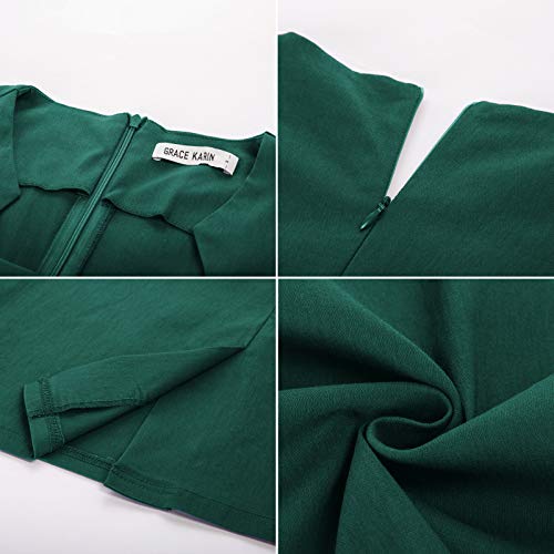 Women's 50S Vintage Cap Sleeve Knee-Length Bodycon Pencil Dress Dark Green L #TOP5