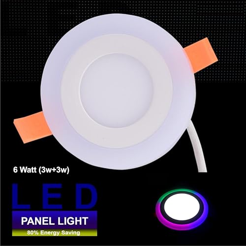 Image of OLIPS 6W (3+3) LED Ceiling Panel Down Light | Dual Color Change by On /Off Switch | Fan Box POP Decorative LED | White Center & Color Ring Design (Multicolor, 5)