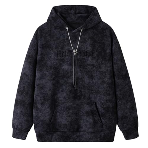 Mens Tie Dye Hoodies Embossed Pullover Hoodie Vintage Graphic Hooded Sweatshirt Streetwear