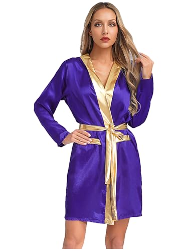TiaoBug Traje De Boxeo Para Mujer Capa De Satén Con Cinturón Bata De Boxeador Con Capucha Disfraz De Cosplay De Halloween Morado 13-14 años