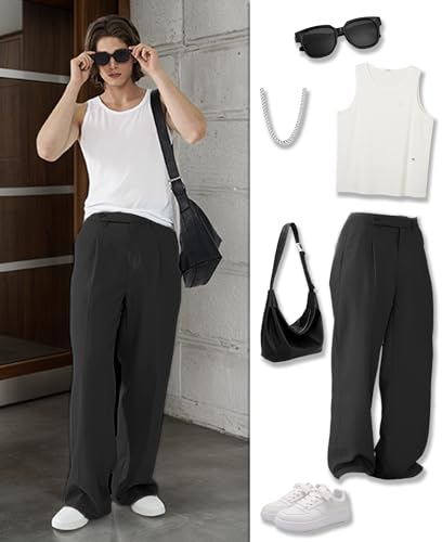 Susclude Mens Casual Dress Pants Pleated Old Money Wide Leg Baggy Pants Fall Relaxed Fit Slacks Work Trousers3