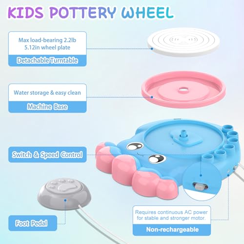 Image of Aujazyble Pottery Wheel for Kids, Complete Pottery DIY Art & Craft Kit Toy, Arts and Crafts for Kids Ages 8-12, Girls Boy Toys Birthday Halloween Christmas Gift for Kid Ages 6 7 8 9 10 11 12+, Blue