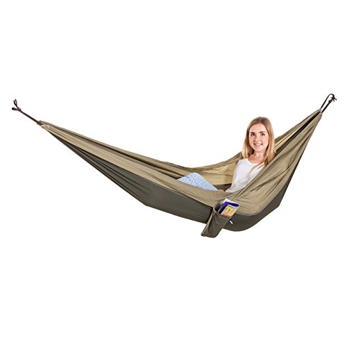 Alfresia Outdoor Single Hammock | Portable Lightweight Parachute Nylon Hammock | Perfect for Backpacking, Camping, Travel Gear, Beach, Garden (Khaki)