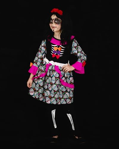 Image of HINTINA 3PCS Baby Girls Halloween Outfits Skull Tops Ghost Leggings Pants with Csarf Hat Clothes set