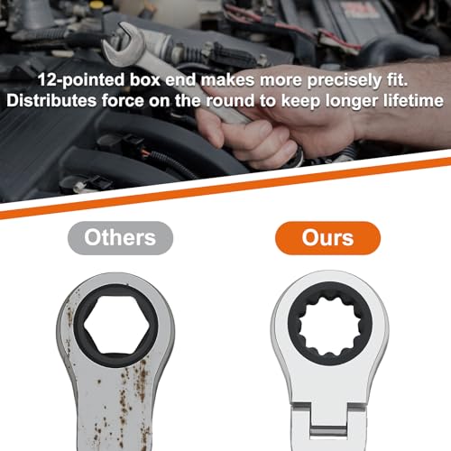 Image of Egofine 8mm Ratchet Wrench Flex Head, Ratcheting Combination Wrench Metric, Industrial Grade Gear Spanner with 12 Point Box End, 72-Teeth Ratchet, Chrome Vanadium Steel