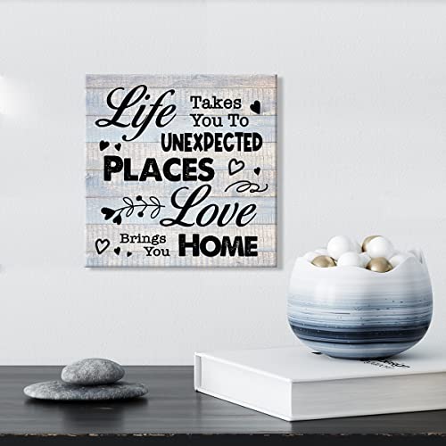Family Room Sign Wall Art Prints Canvas Painting Rustic Life Takes You To Unexpected Places Love Brings You Home Print Country Home Decor 8" X 8" #TOP2