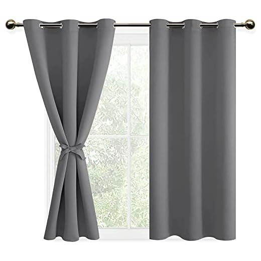DWCN Grey Blackout Curtains for Bedroom, 46" Wide x 54" Drop with Tiebacks Thermal Insulated Solid Eyelet Curtains for Living Room,2 Panels