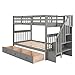 Harper & Bright Designs Twin Over Twin Bunk Bed with Stairs & Guard Rail, Twin Size with Storage Drawers, Wood Frame for Bedroom, Dorm, Kids, Teens, Adults (Gray)