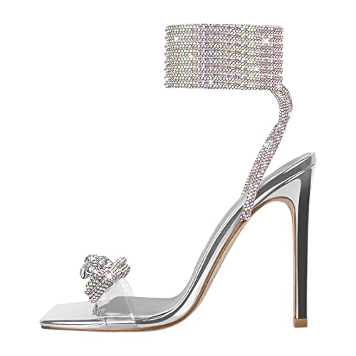 Only maker Damen Stiletto Sandalen Glitzer Sandaletten Eckige High Heels...