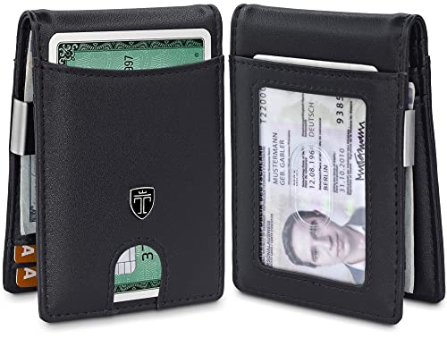 TRAVANDO Money Clip Wallet Atlanta Mens Front Pocket Slim RFID Blocking - Credit Card Holder - Mini Bifold (Smooth Leather, Black)