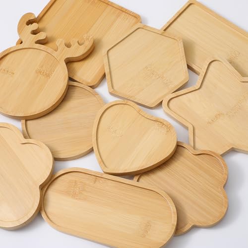 10 Pcs Wooden Assorted Shapes Mosaic Bases Wooden Mosaic Base for DIY, with Wood Surface for Handcrafted Glass Mosaic Tiles Crafts for Adults and Kids
