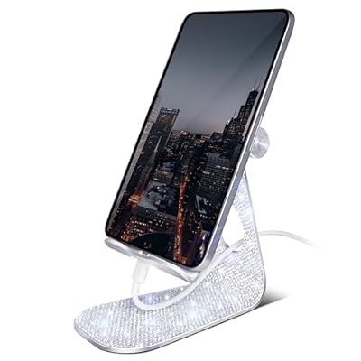 Erolagomat Bling Crystal Tablet Stand for Desktop,Glitter Adjustable Tablet Holder,Stand Dock Holder Compatible with iPad Pro 11,9.7,10.5,12.9 Air Mini 4 3 2, Kindle, Nexus,4-13" Tablets (Silver)