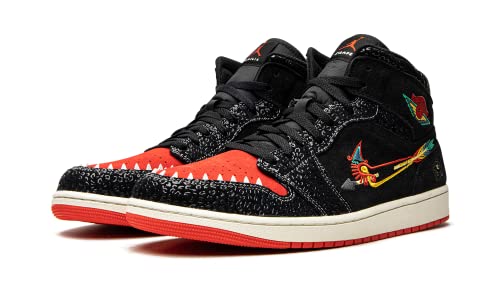 Image of Nike mens Jordan 1 Mid Basketball Limited Siempre Familia DN4904-001, Black /Chile Red-sail, 8