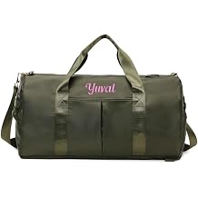 Personalized Embroidery Weeked Bag,Travel Duffle Bag with Shoe Compartment & Wet Pocket,Custom Overnight Bag for Women Army Green