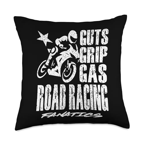 GUTS GRIP GAS ROAD RACING FANATICS motorcycle motorsport Throw Pillow