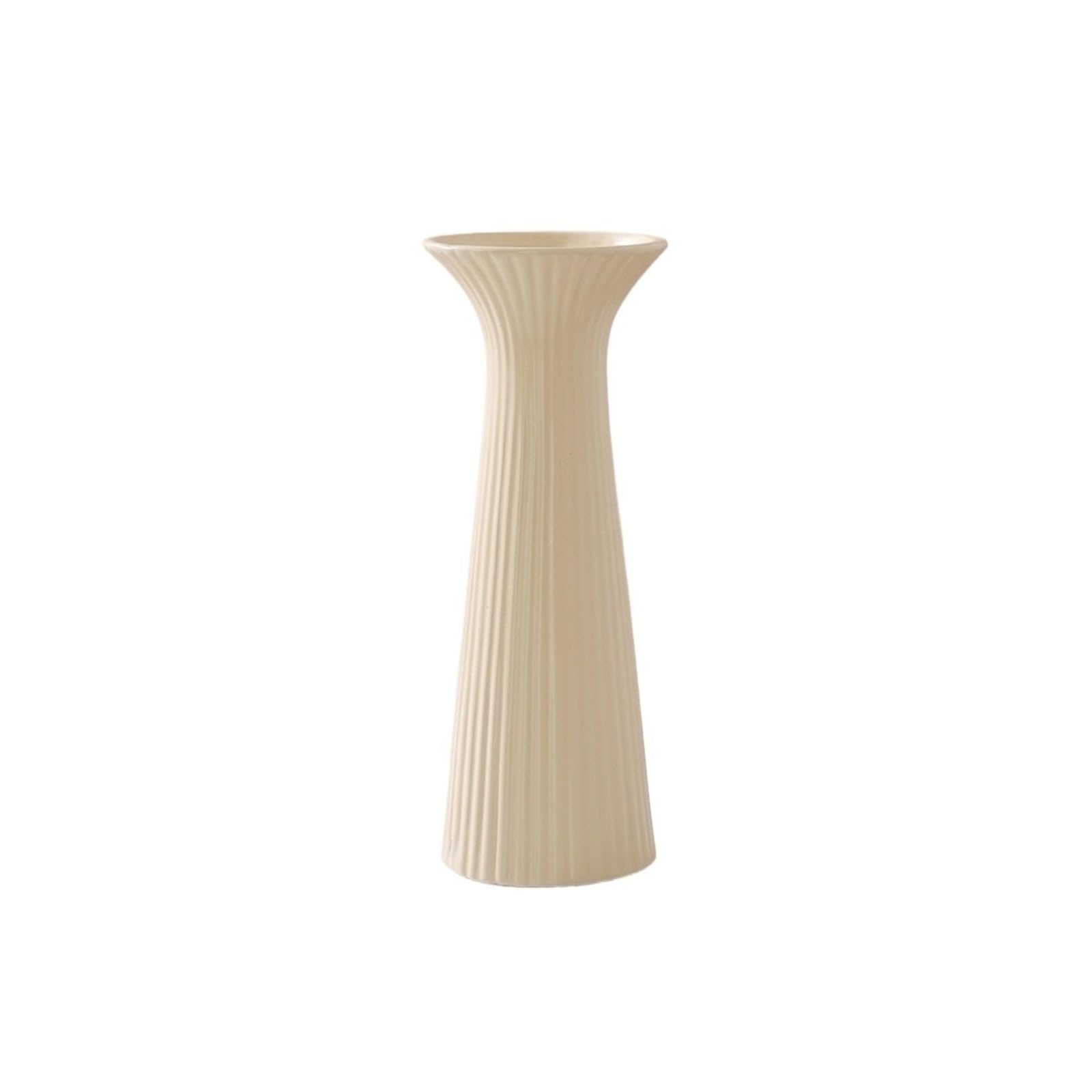 guiling-1986 Vases Decor Simple Beige Ceramic Vase Creative Vertical Stripe Living Room Decoration Ornament Flower Vases(Small)