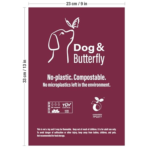 Image of DOG & BUTTERFLY THE MOST BEAUTIFUL BAGS ON THE PLANET. 100% CERTIFIED COMPOSTABLE, 270Q. Easy-Open, No Plastic, Leak-Proof, Tear-Proof