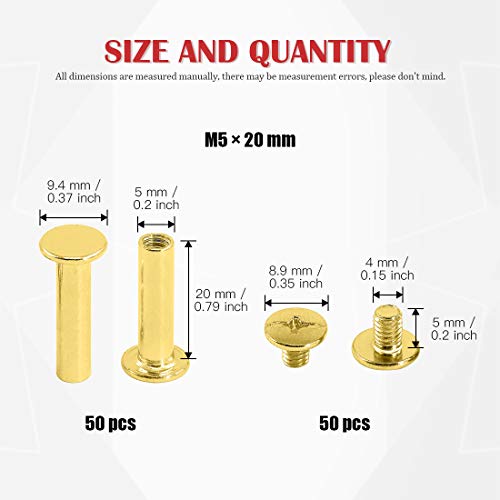 image for Hilitchi 50-Sets M5 Brass Plated Phillips Chicago Screw Posts Binding 