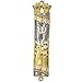 Matashi Hand Painted Mezuzah Gold Plated and Crystals (Grey Enamel Mezuzah Jerusalem City) - Home Décor Jewish Holiday Housewarming Present House Blessing Gift for Holiday Festival