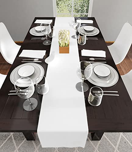 Encasa Homes Table Runner For 6 Seater Dining - White - Large 13"X72", 100% Cotton Plain Dyed Solid Colours Decorative Cloth For Party, Banquet, Restaurant & Outdoors - Machine Washable #TOP1