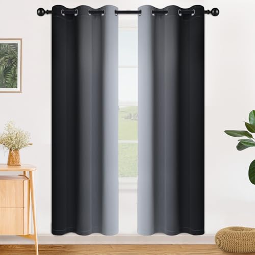 Image of SimpleHome Ombre Room Darkening Curtains for Bedroom, Gradient Black to Grey White Light Blocking Thermal Insulated Grommet Window Curtain /Drapes for Living Room,2 Panels, 42x72 inches Length