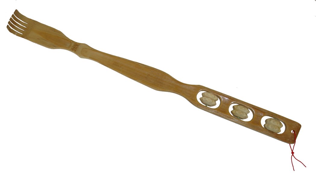 Bamboo Therapeutic Back Scratchers Backscratchers w/ two Massage Roller Wheels -- 19" long