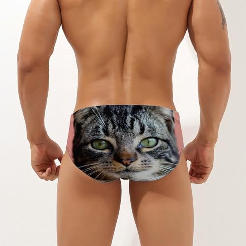 Cute Cat with Green Eyes Mens Swim Briefs Bikini Sexy Low Rise Trunks Swimsuit Bathing Suit Beach2