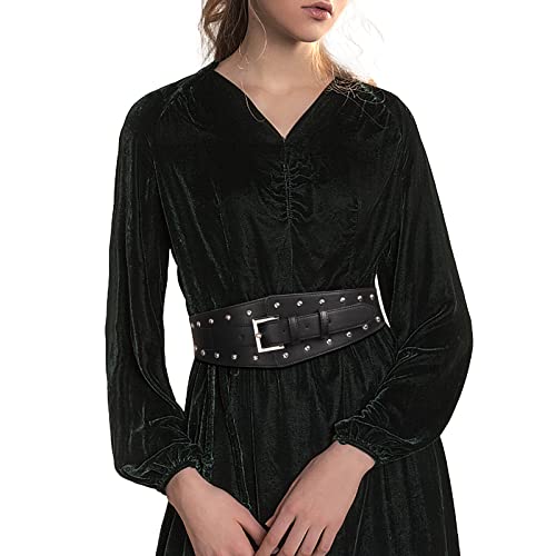 Kajeer Breiter Nietengürtel für Damen - Schwarzer Brauner Waist Belt Elastischer Taillengürtel für Kleider Kostüm