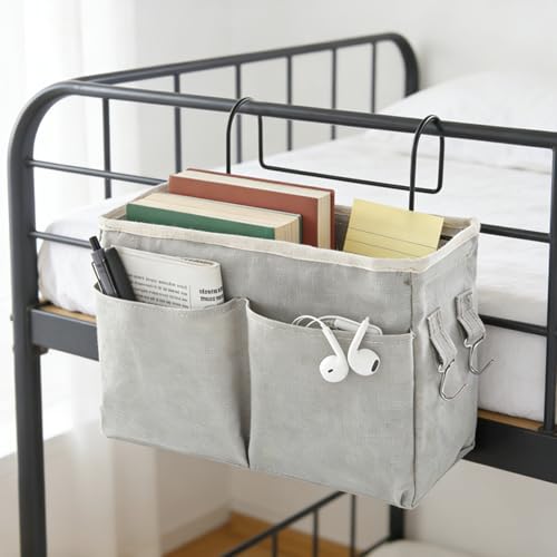 Panier de chevet suspendu en tissu Oxford gris avec poche en maille 2pcs - 3